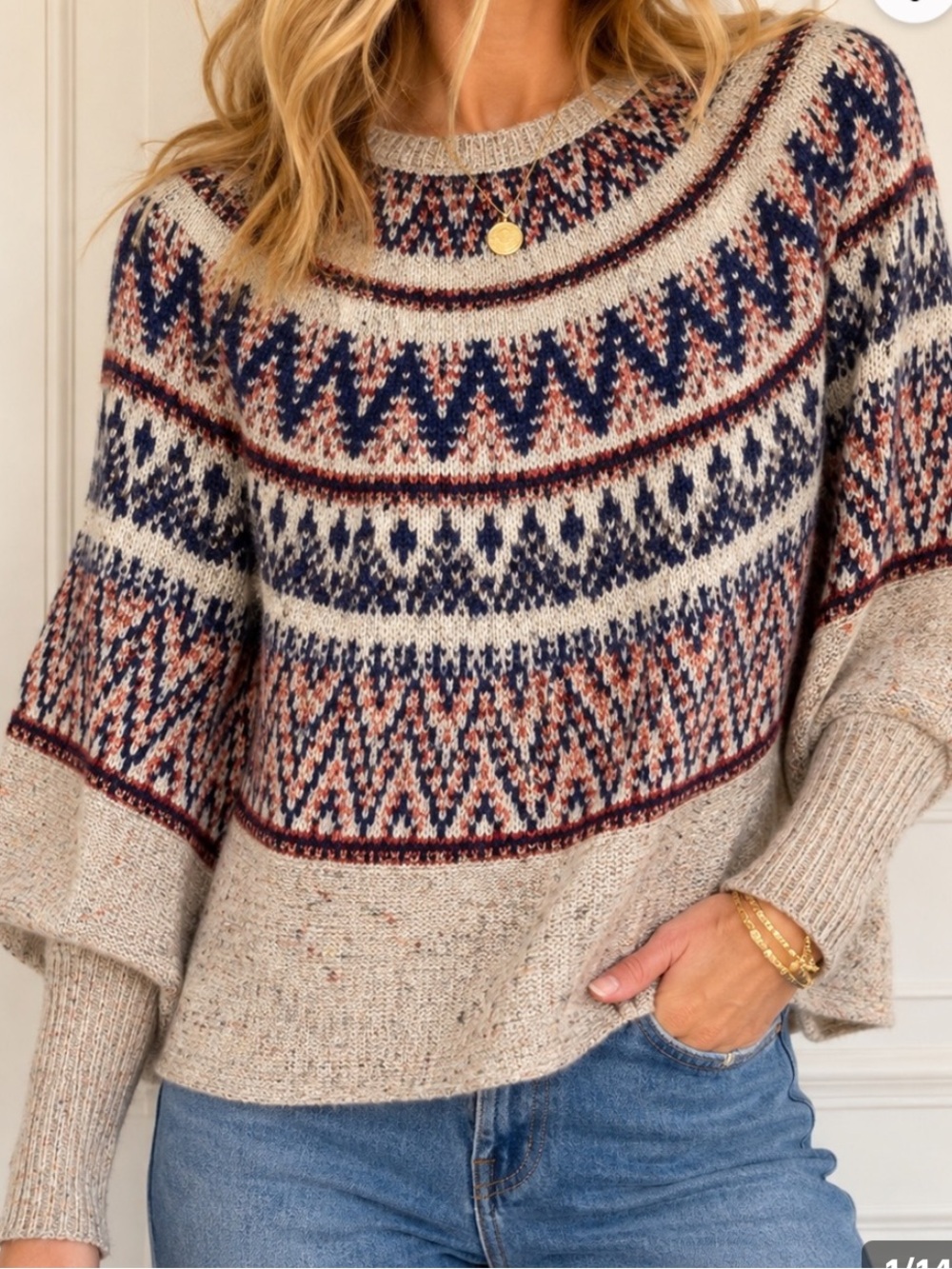 Anthropologie Sleeping on Snow Midland Fair Isle Poncho Sweater
